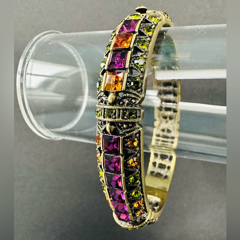 Heidi Daus Multicolor Purple Orange & Green Crystal Hinged Bangle Bracelet